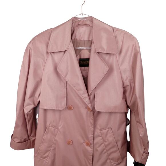 British Mist 90s Vintage Dusty Rose Pink Long Trench Coat Jacket Size 6 Small - Picture 3 of 8